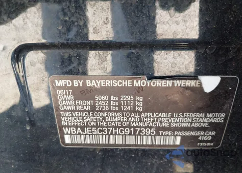 2017 BMW 540I from USA, damaged, VIN WBAJE5C37HG917395